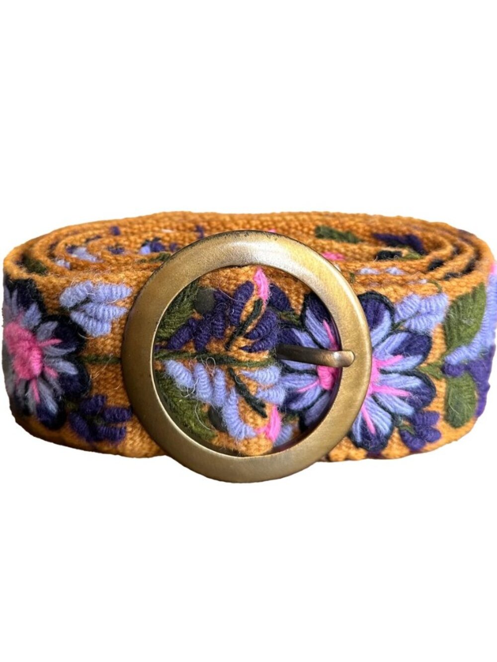 Peruvian Ayacucho Belt - Embroidered Belt for Women, Round Buckle, Floral